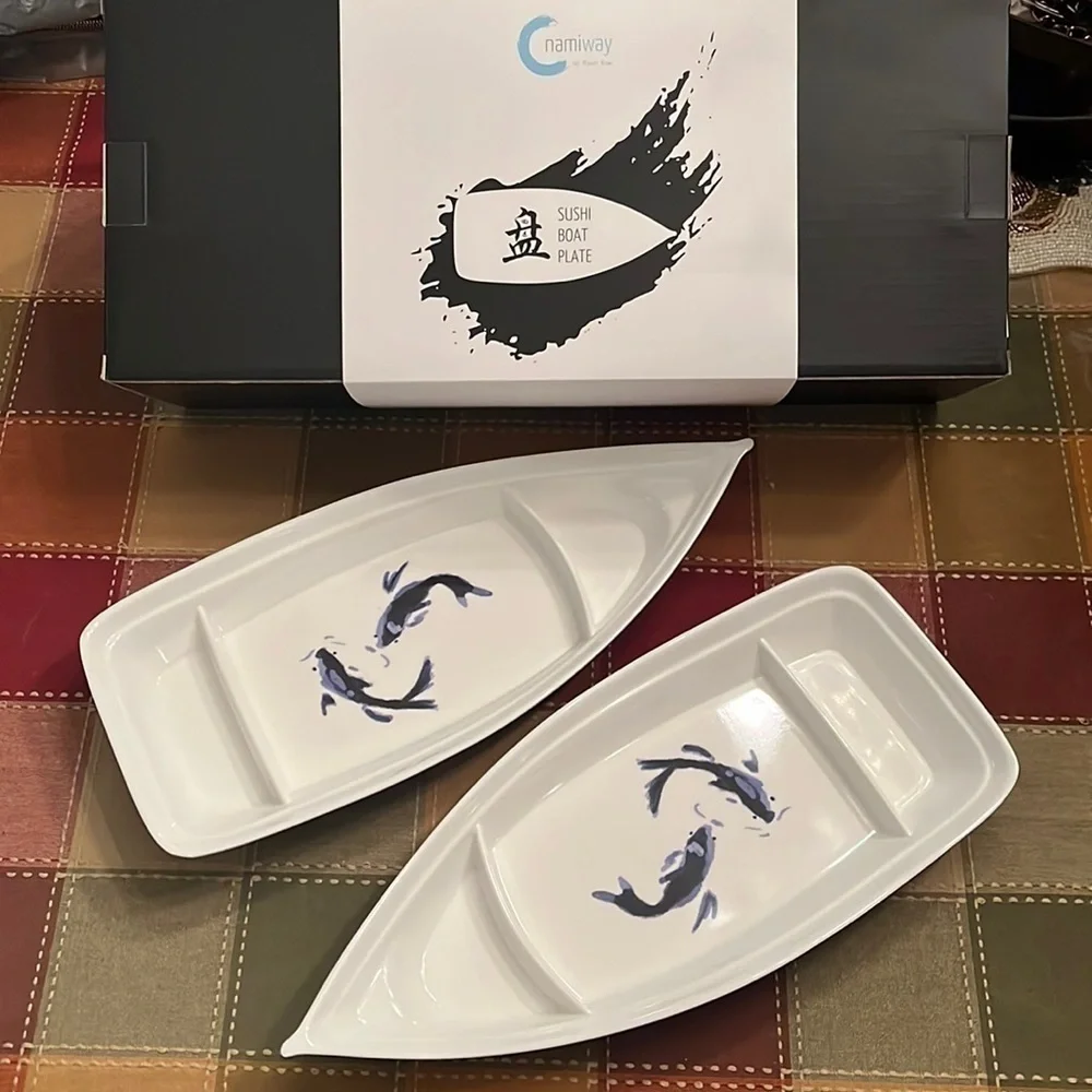 Brand New Sushi Boat Plates Set of 2 Elegant Serving Trays Top Dishwasher Safe
